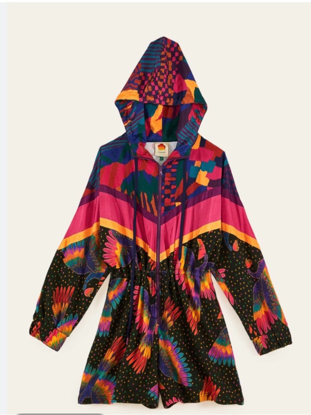 FARM Rio Black Multicolor Rainbow Birds sweatshirt romper - Picture 7 of 7